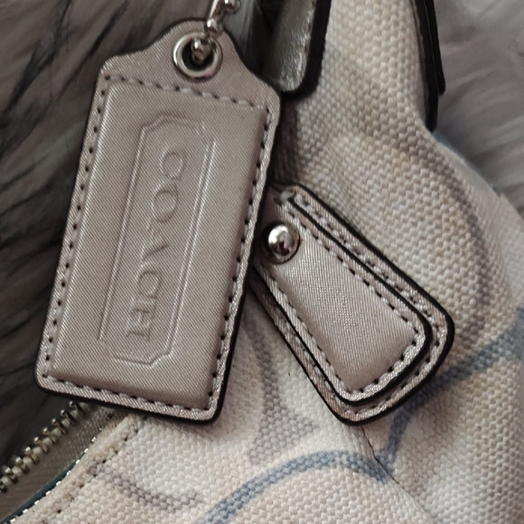 Coach Beige and Gray Signature Shoulder Bag - Picture 8 of 11